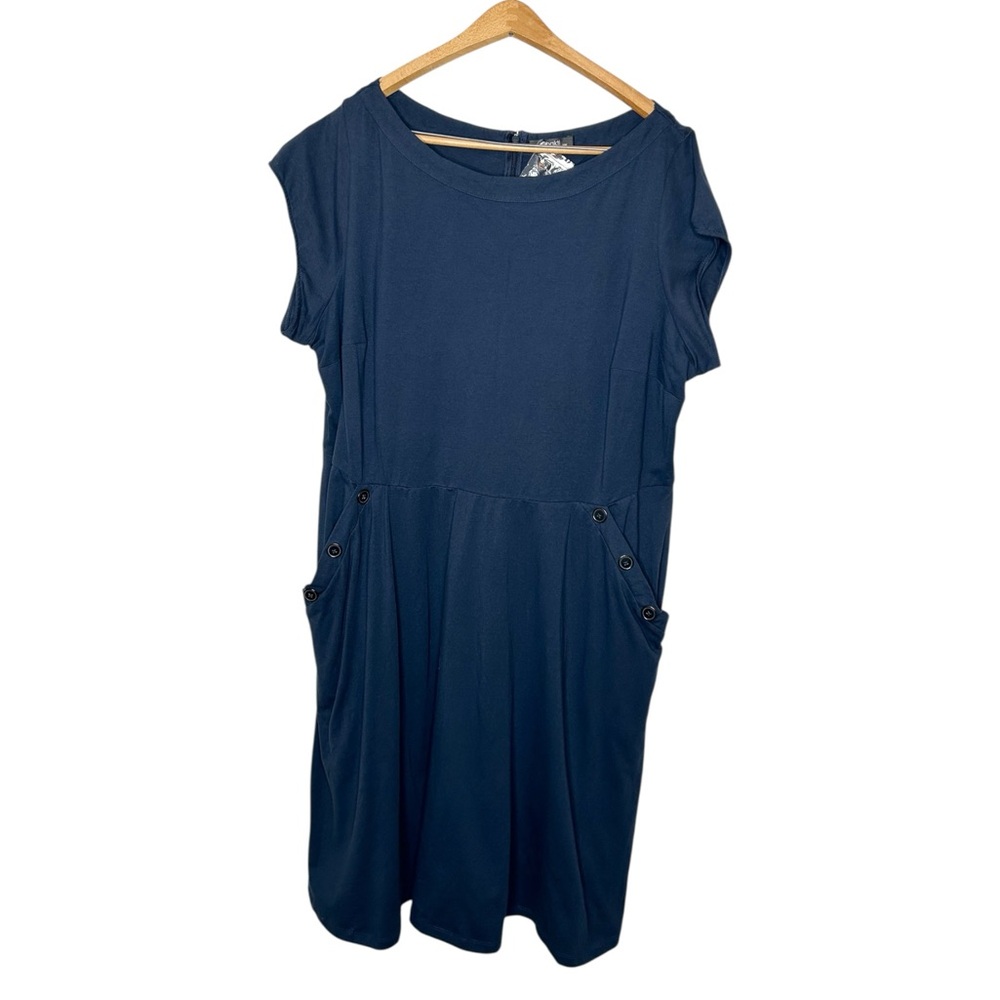 NWOT Eshakti Navy Blue Nautical Button Pocket Knee length Mini Dress Plus‎ Size